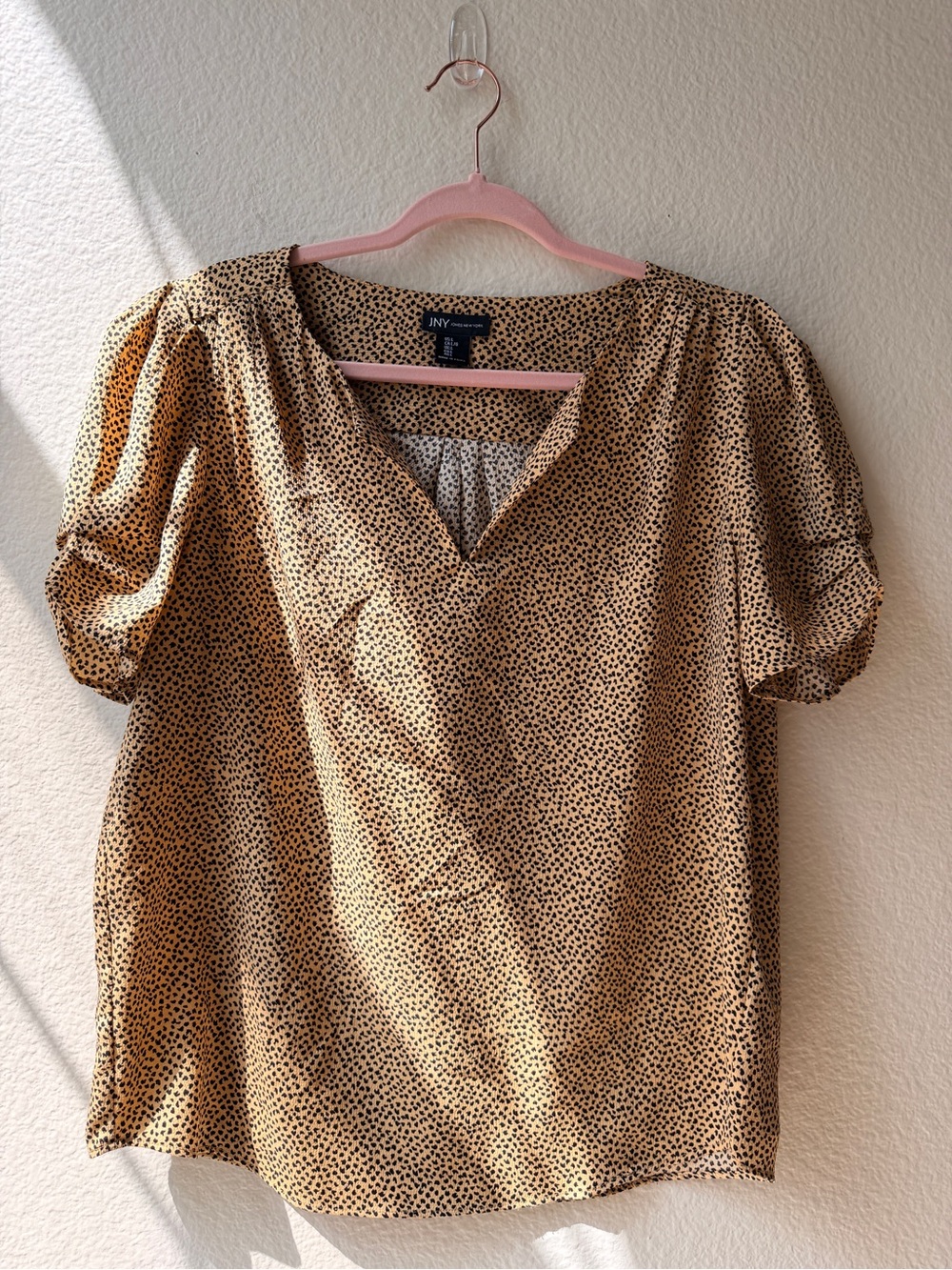 Black and Tan Animal Print Short Sleeve Workwear Office Career Blouse Large